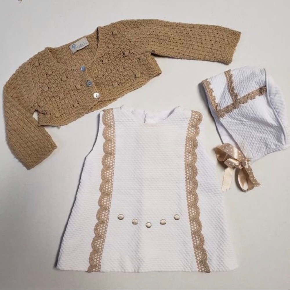 Spanish style baby girl outfit with bonnet